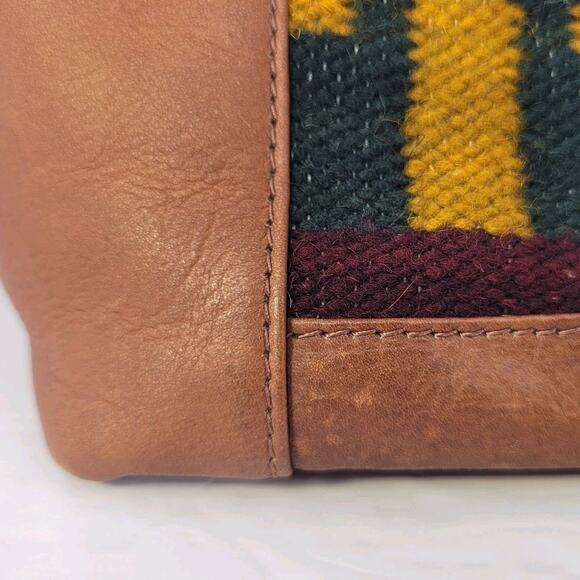 American Angel Colombian Leather Tote Bag Handwoven Tapestry Art Boho Southwest - Picture 3 of 15